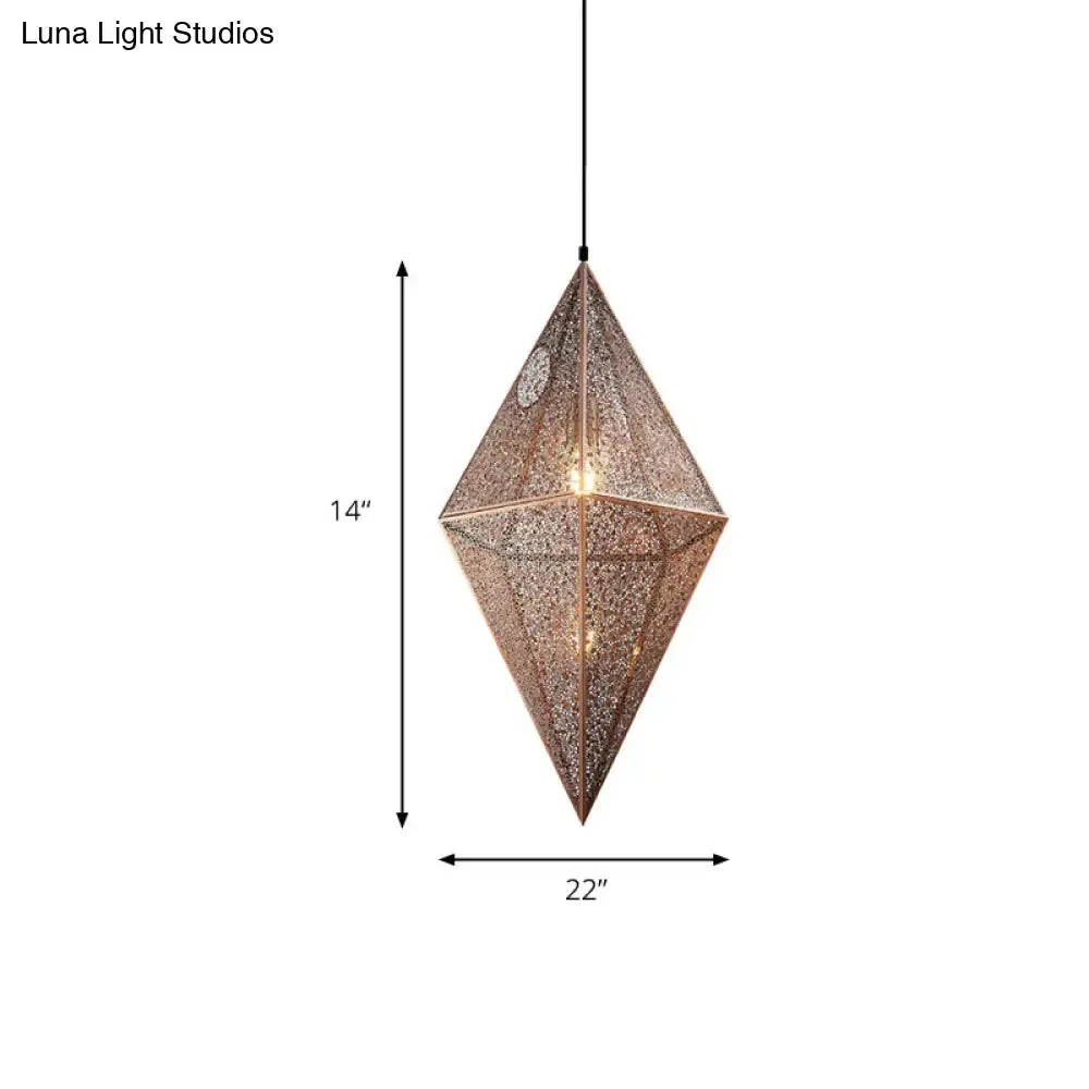 Diamond Ceiling Lighting - 10"/14"W Post-Modern Metal Pendant with Wire Mesh Cage, Gold/Rose Gold - 1 Light