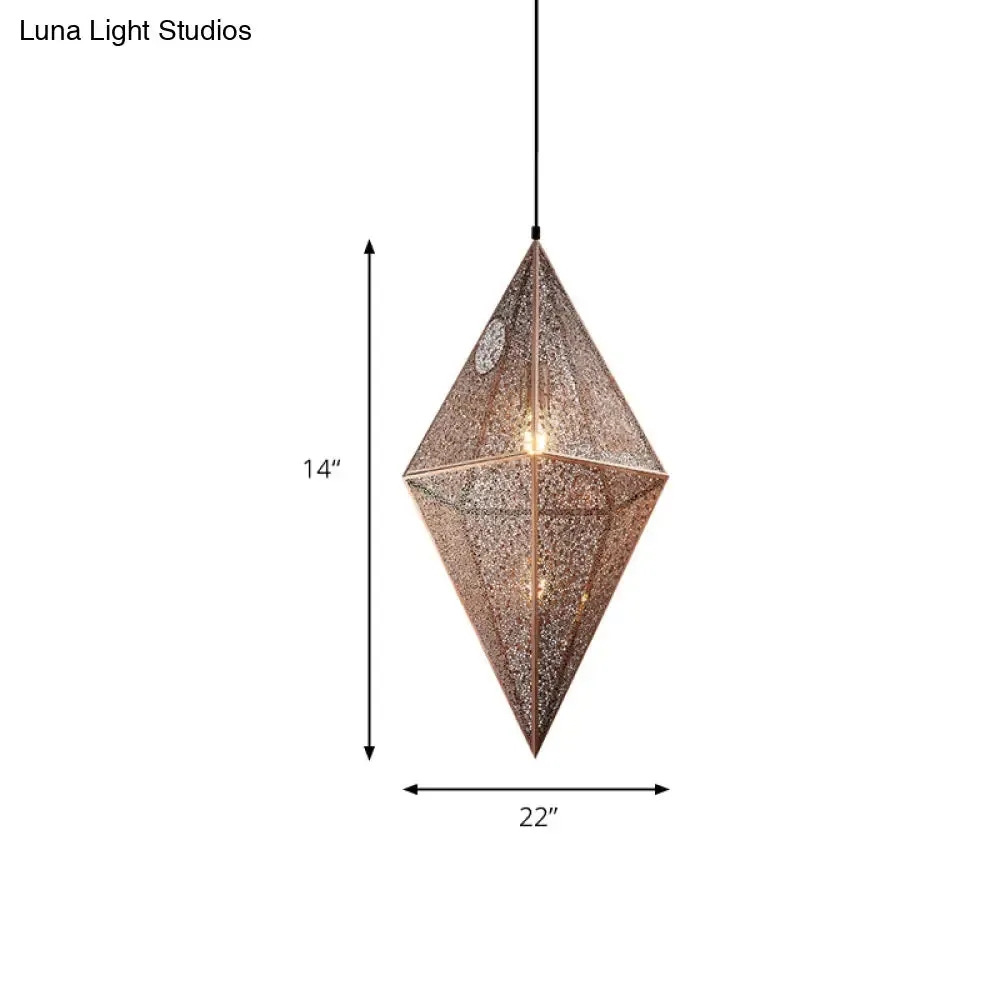 Diamond Ceiling Lighting - 10"/14"W Post-Modern Metal Pendant with Wire Mesh Cage, Gold/Rose Gold - 1 Light