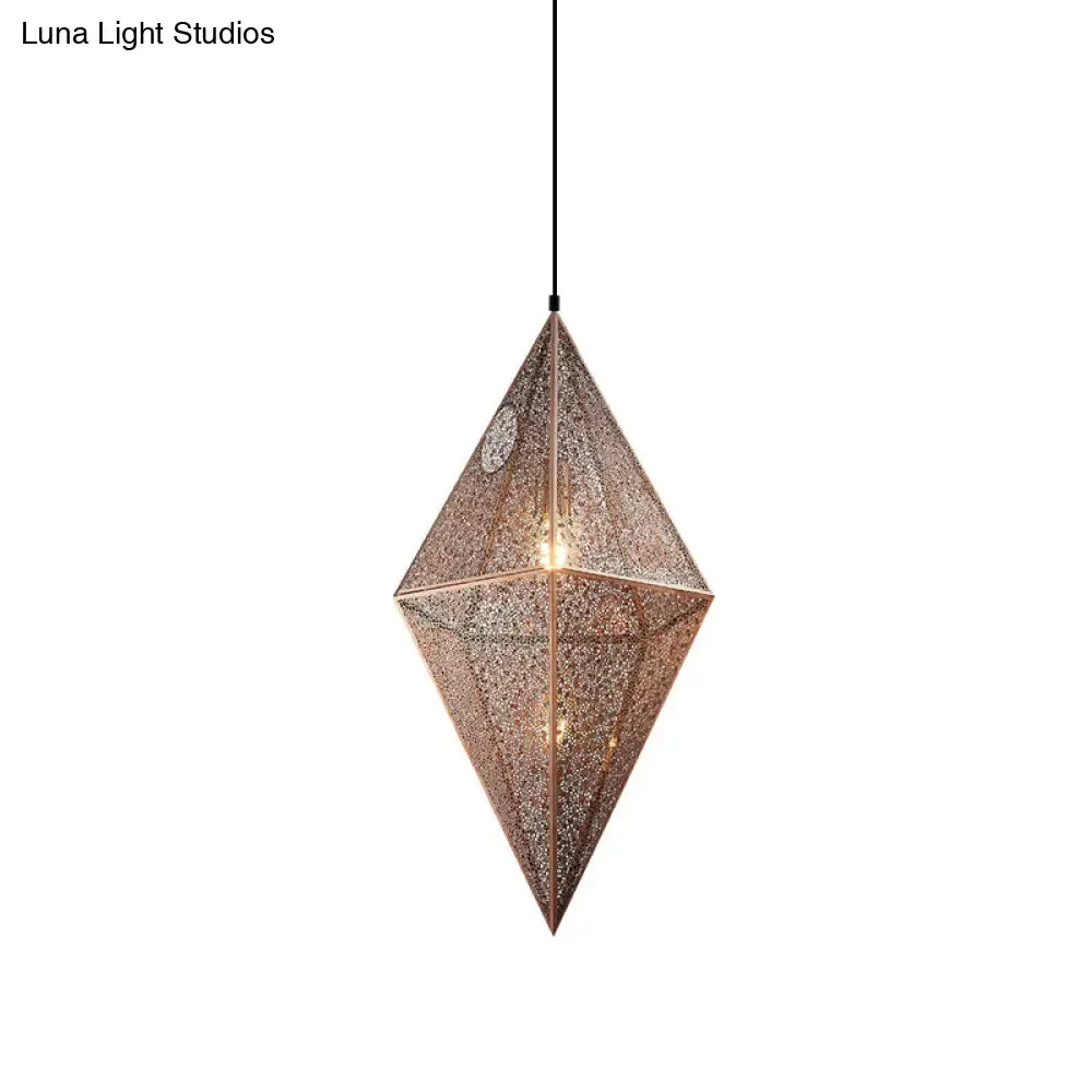 Diamond Ceiling Lighting - 10"/14"W Post-Modern Metal Pendant with Wire Mesh Cage, Gold/Rose Gold - 1 Light