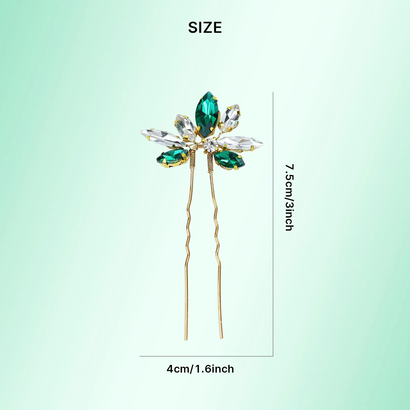 Dizila 12 Pack Gold Metal Emerald Green Rhinestone Party Prom Wedding Bridal U-shaped Hairpins Headpieces Accessories for Brides Bridesmaids Women Girls