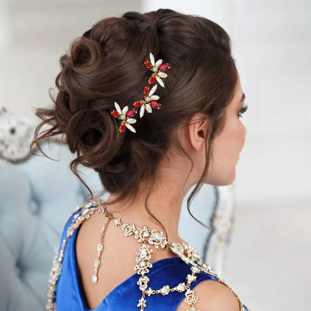 Dizila 12 Pack Red Sparkly Rhinestone Party Prom Wedding Bridal U-shaped Hairpins Headpieces Hair Accessories for Brides Bridesmaids Women Girls