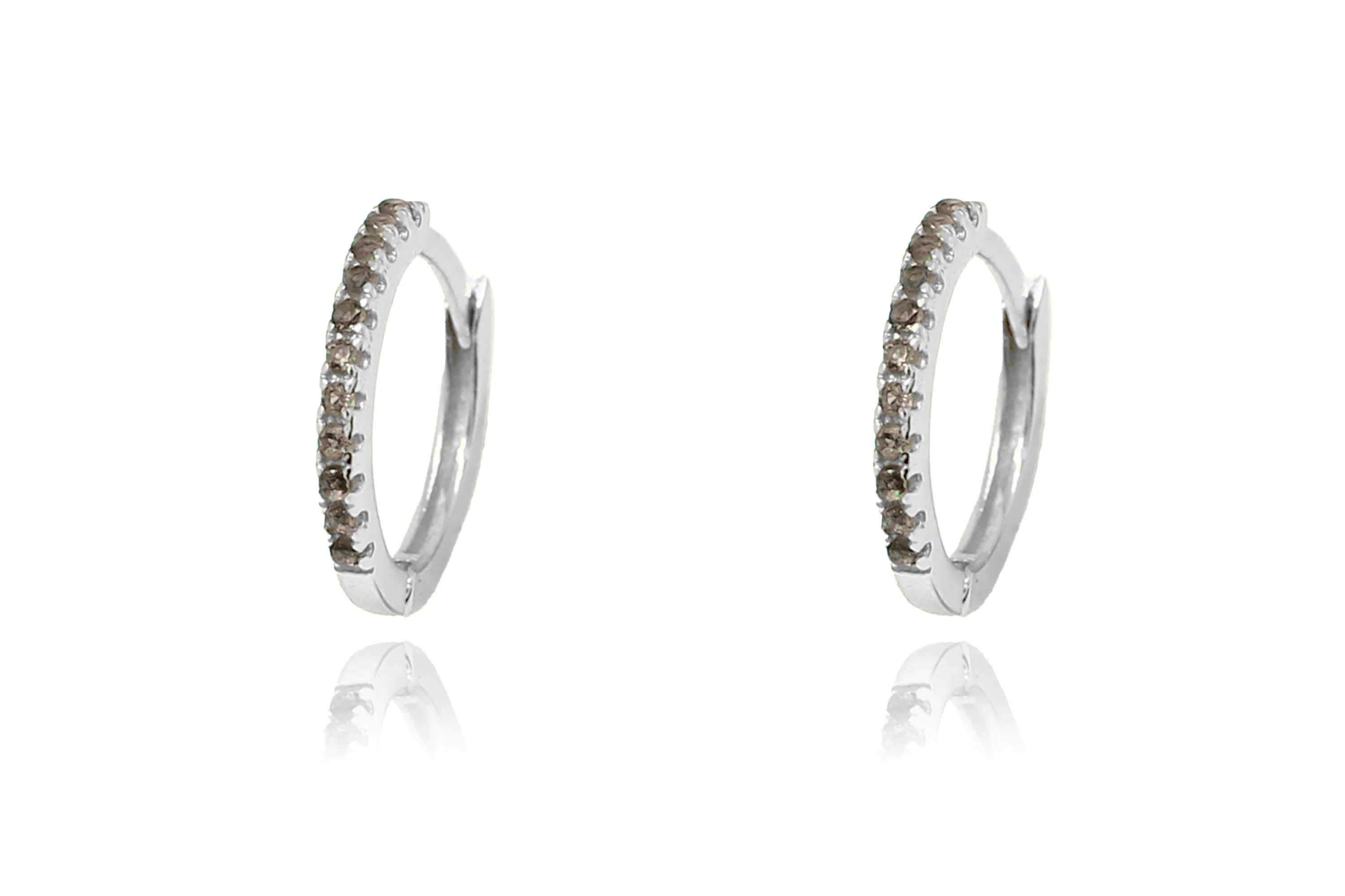 Dorval Smokey Quartz CZ Silver Hoop Huggies Earrings