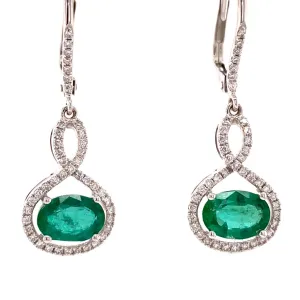 Earrings Precious Metal With Colored Stone Dangle Dangle Drop 14 Karat Gold White With Emeralds & Emeralds 0.27 ctw & Diamonds