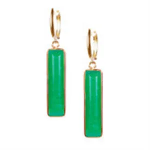 Earrings Precious Metal With Colored Stone Dangle Dangle Drop 18 Karat Gold Yellow With Jades