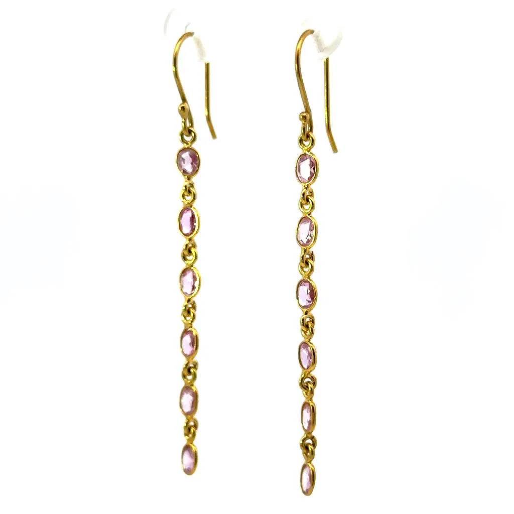 Earrings Precious Metal With Colored Stone Dangle Dangle Drop 18 Karat Gold Yellow With Sapphire