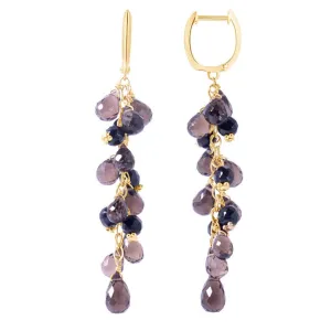 Earrings Precious Metal With Colored Stone Dangle Huggie Hoop 14 Karat Gold Yellow With Quartz & Onyx