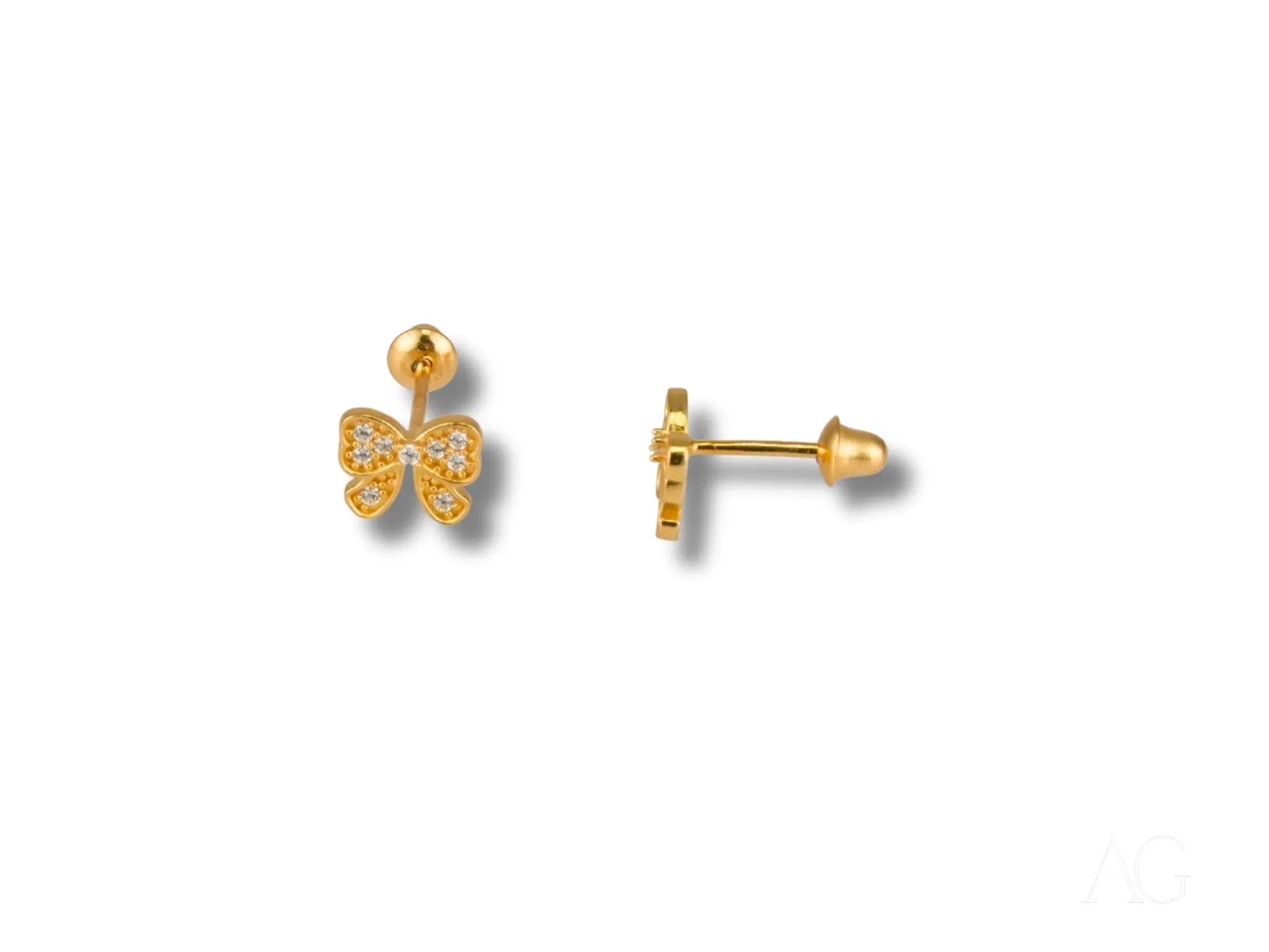 Elegant Bow – 18K Gold CZ Bow Earrings