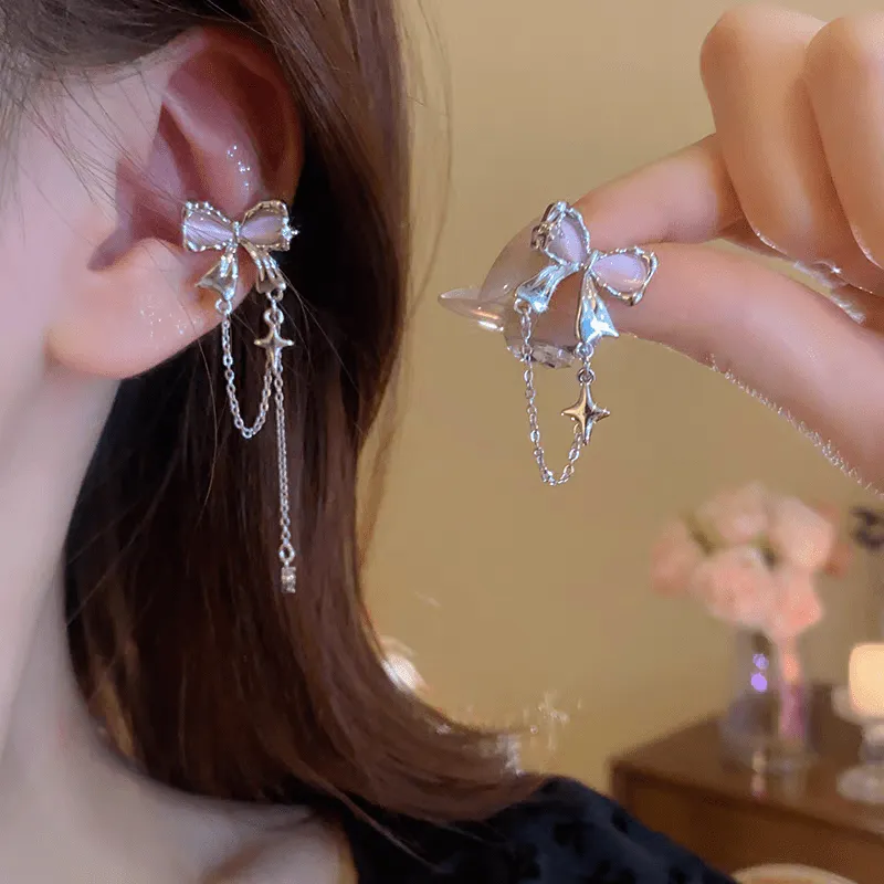 Elegant Bowknot Ear Cuff Chain Earrings