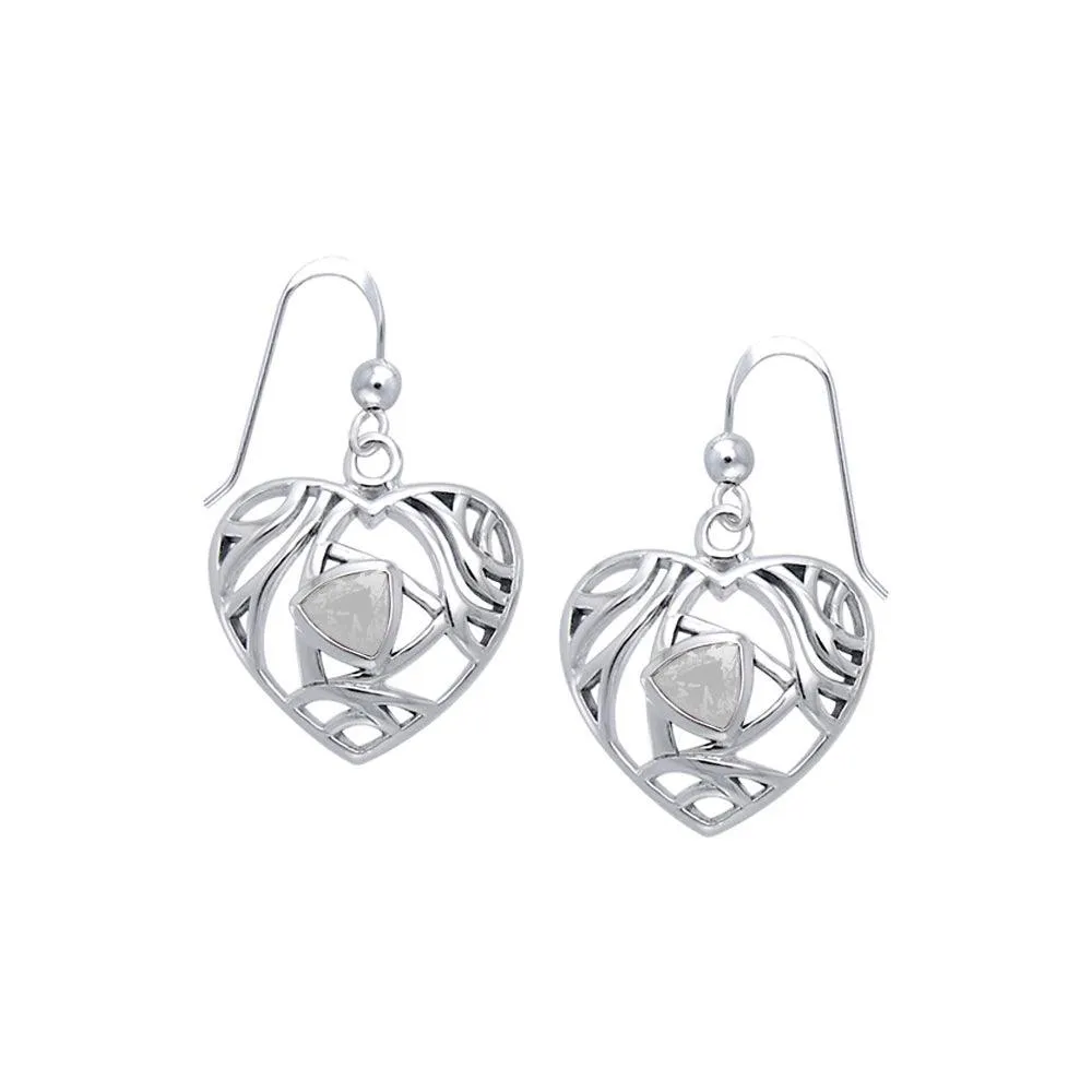 Elegant Heart Sterling Silver Earrings with Gemstone TER1183