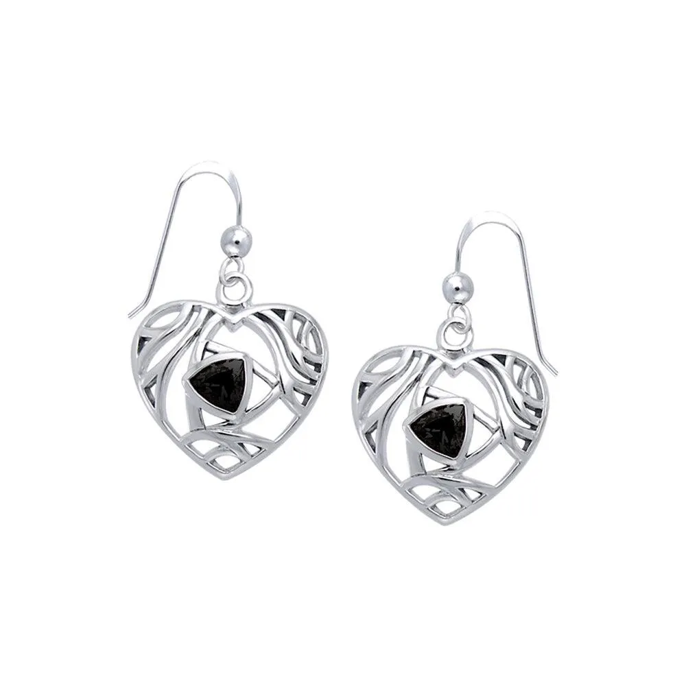 Elegant Heart Sterling Silver Earrings with Gemstone TER1183