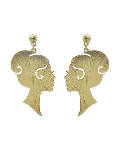 Elegant lady Face Design Drop Dangle Post Earrings