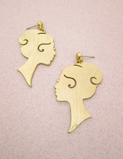 Elegant lady Face Design Drop Dangle Post Earrings