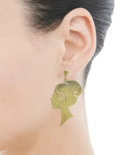Elegant lady Face Design Drop Dangle Post Earrings