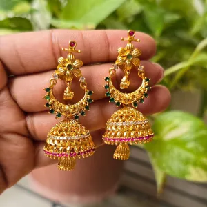 Elegant Matte Style Jhumki Earrings with Pearls