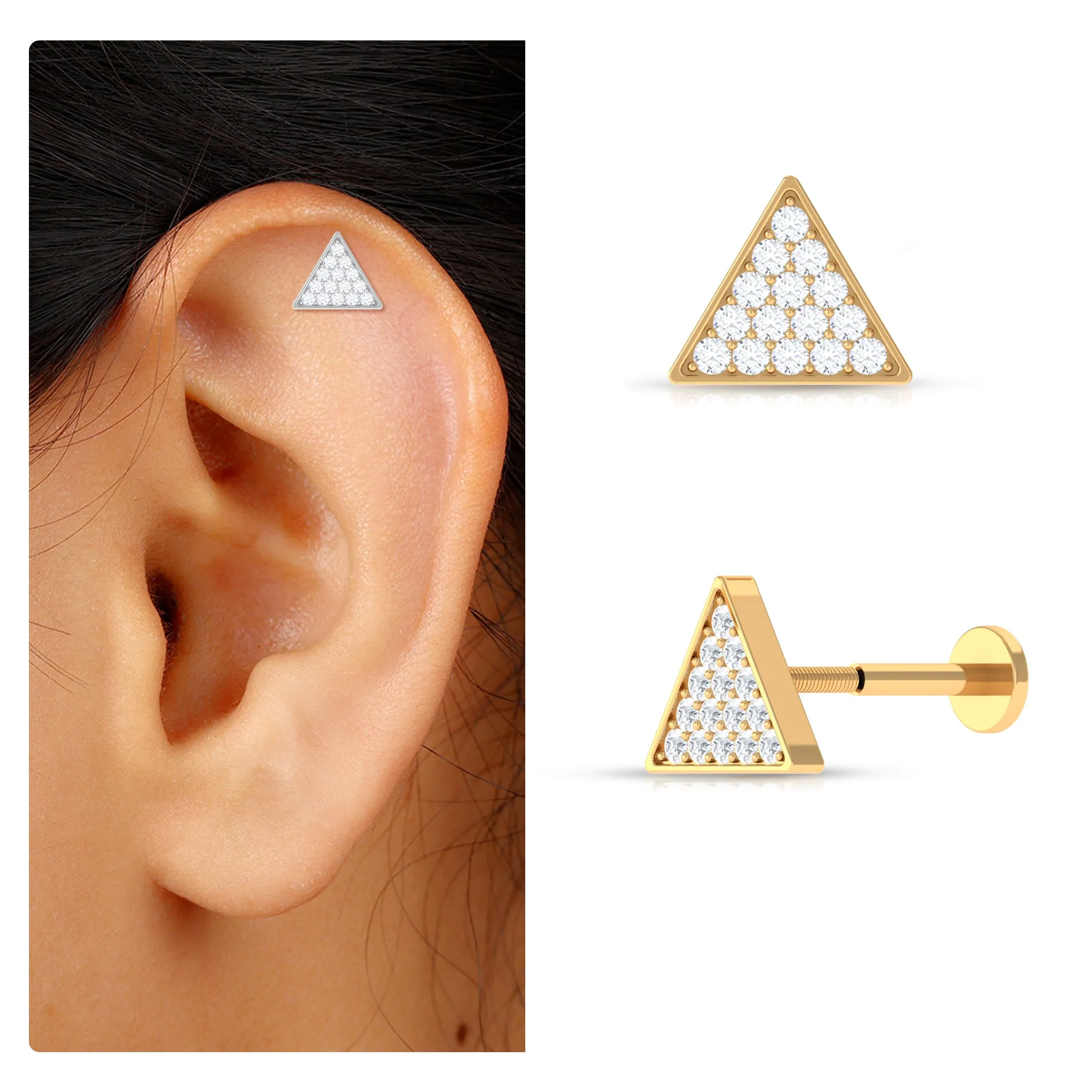 Elegant Moissanite Triangle Earring for Cartilage Piercing