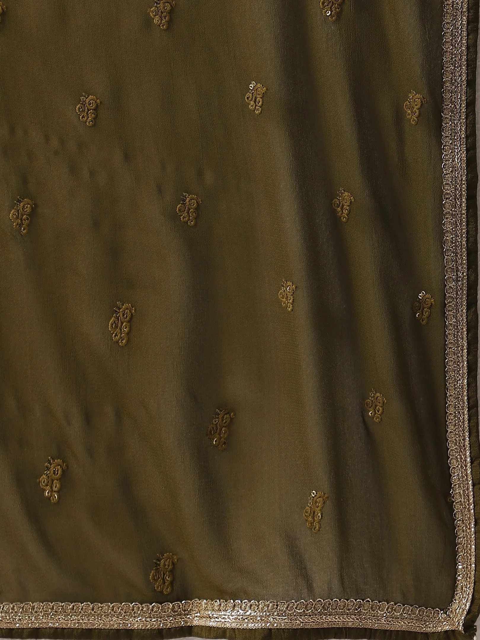 Elegant Olive Green Silk Lehenga with Intricate Embroidery