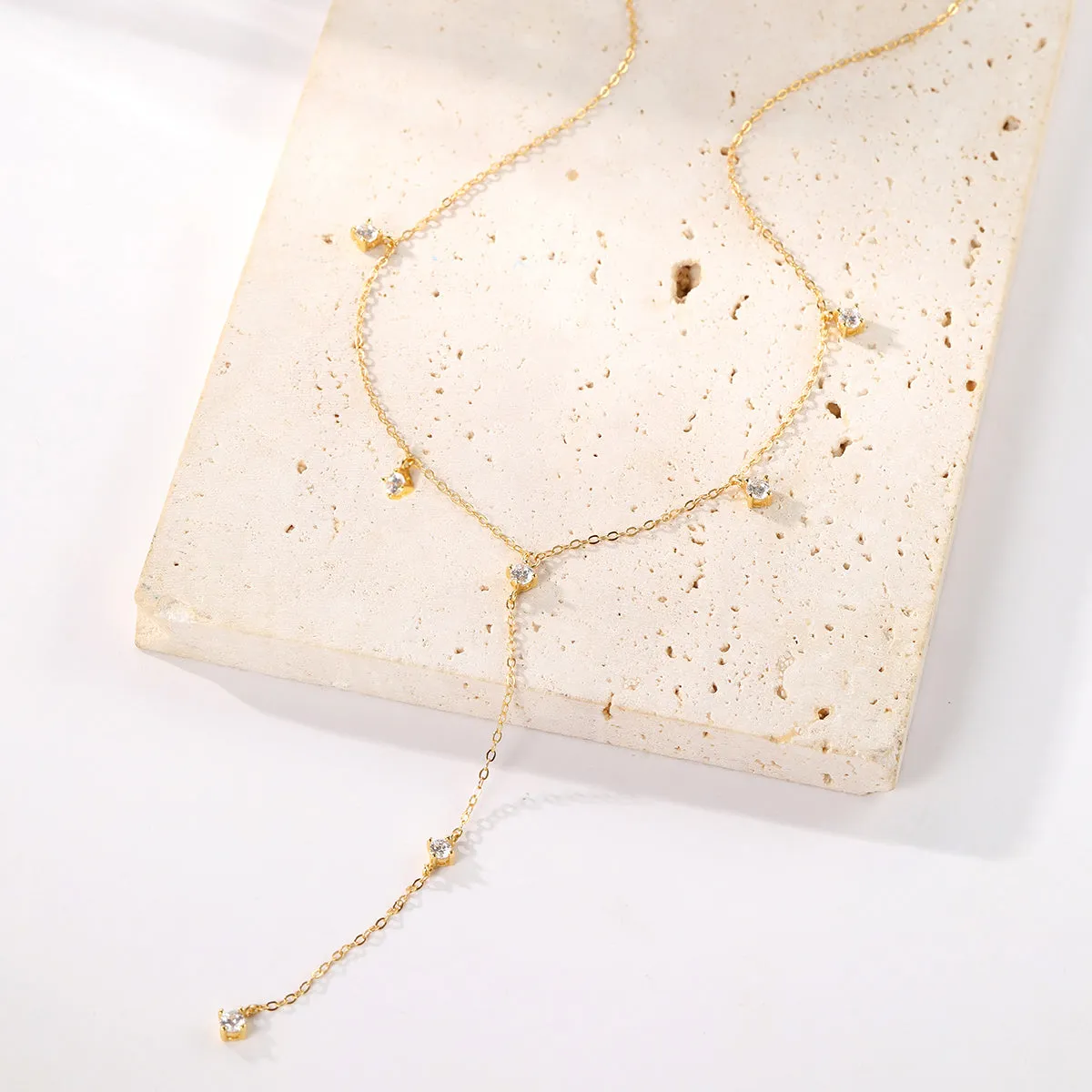 Ellipse Y Chain Necklace Sterling Silver Gold