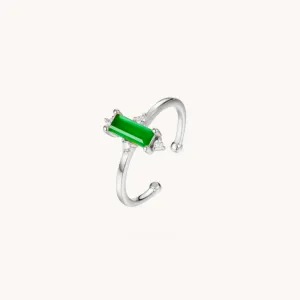 Emerald Green Bagutte Silver Adjustable Ring W.