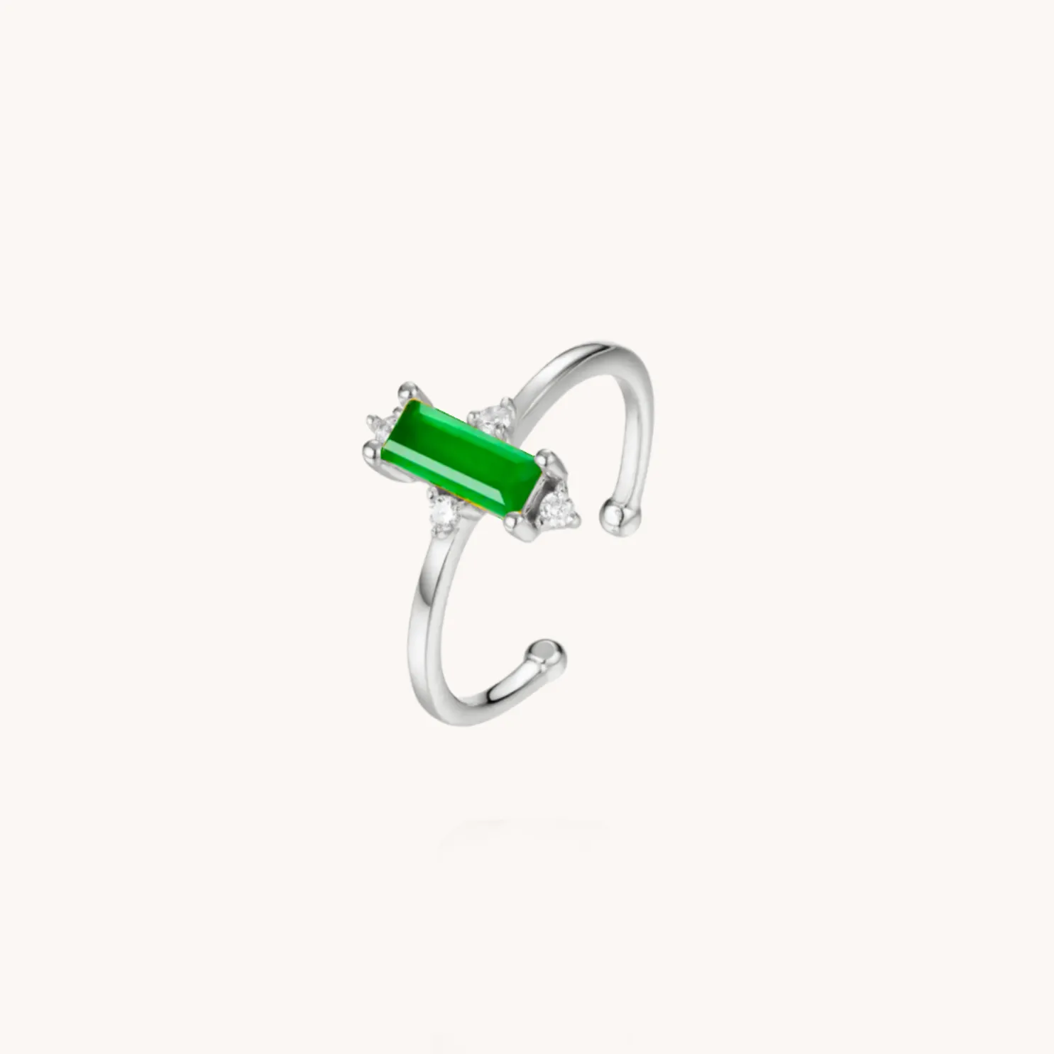 Emerald Green Bagutte Silver Adjustable Ring W.