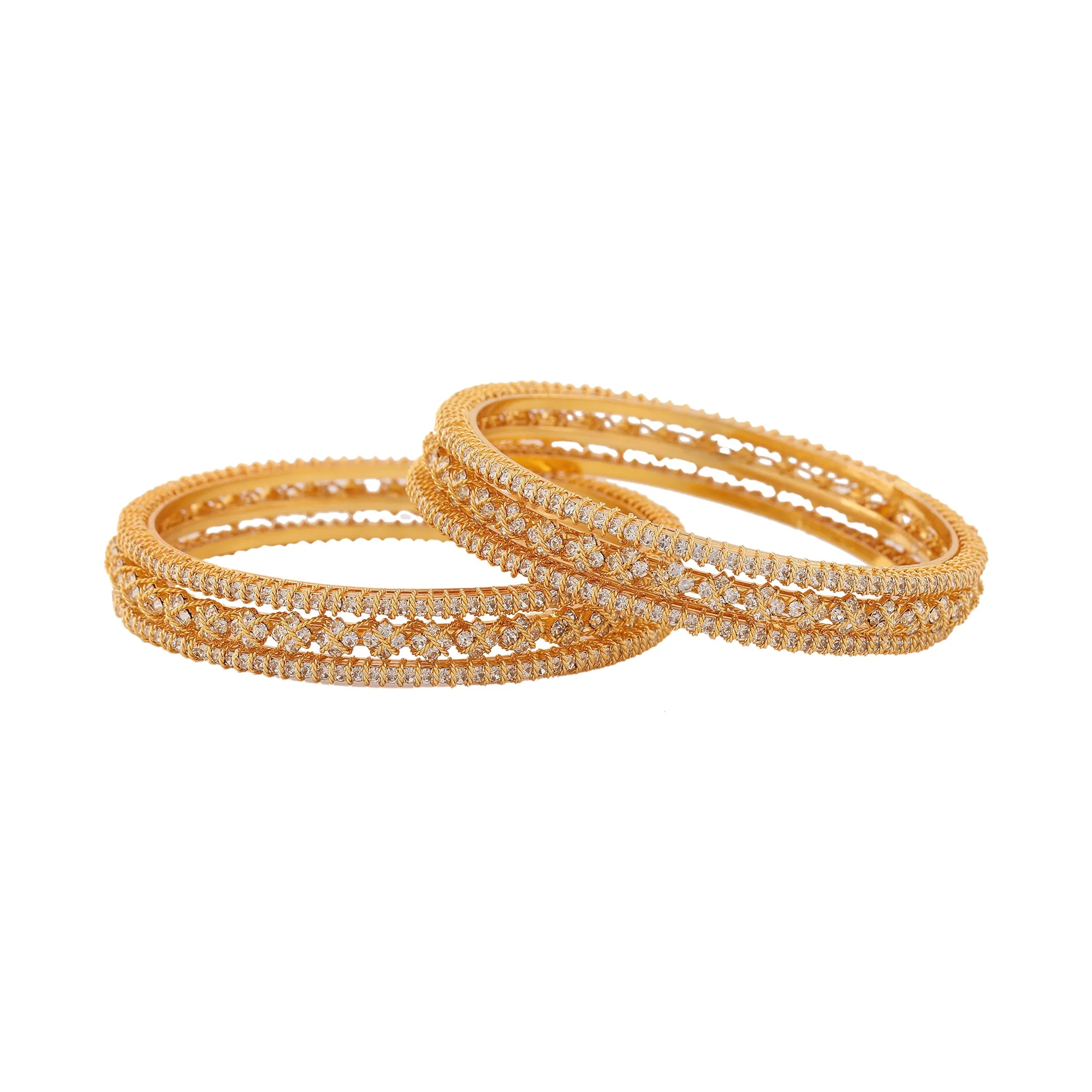Estele Gold Plated Classic White American Diamond 2:4 Size (Pack of 6) Bangles | Modern & Graceful Jewelry for Women