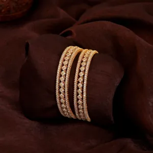Estele Gold Plated Classic White American Diamond 2:4 Size (Pack of 6) Bangles | Modern & Graceful Jewelry for Women