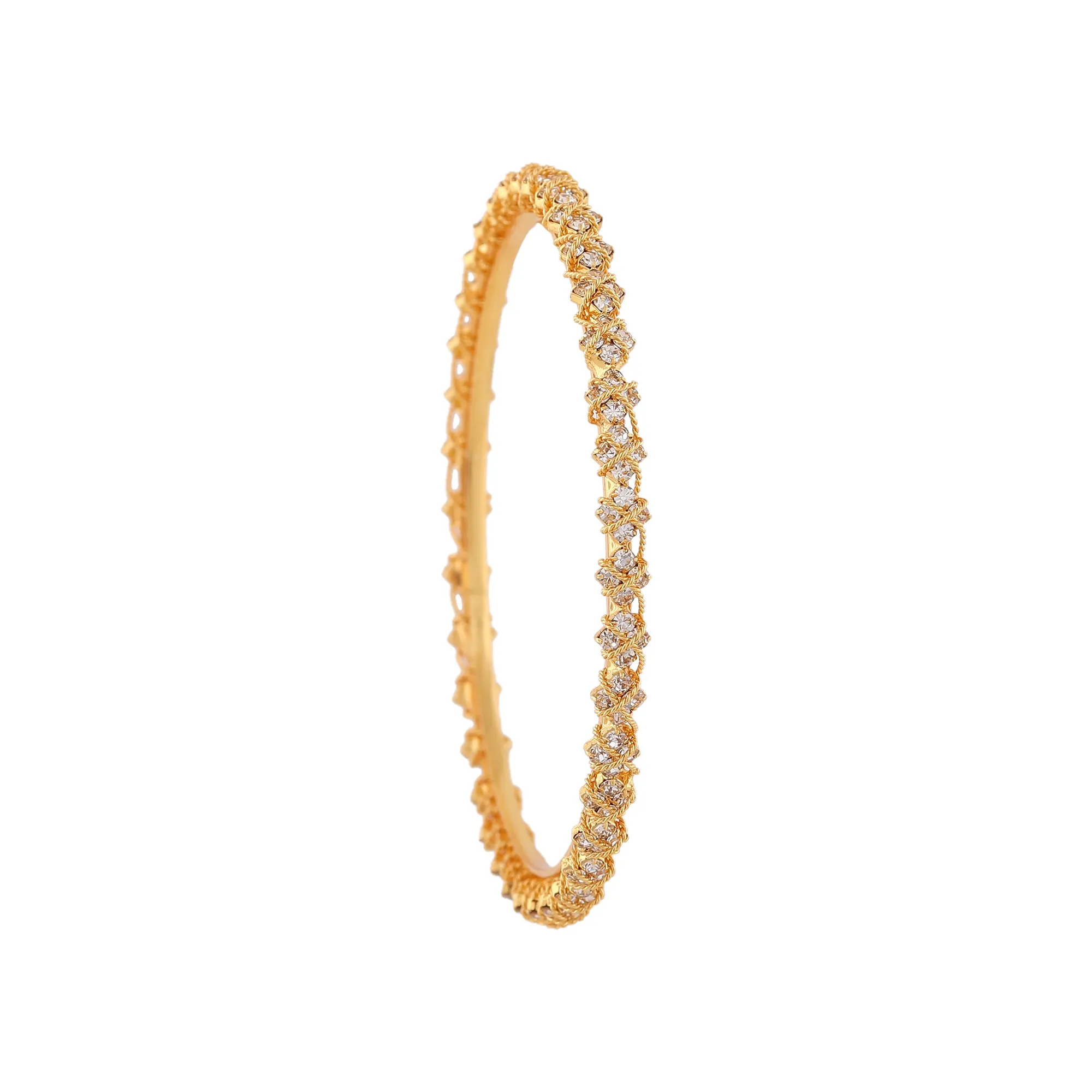 Estele Gold Plated Classic White American Diamond 2:4 Size (Pack of 6) Bangles | Modern & Graceful Jewelry for Women