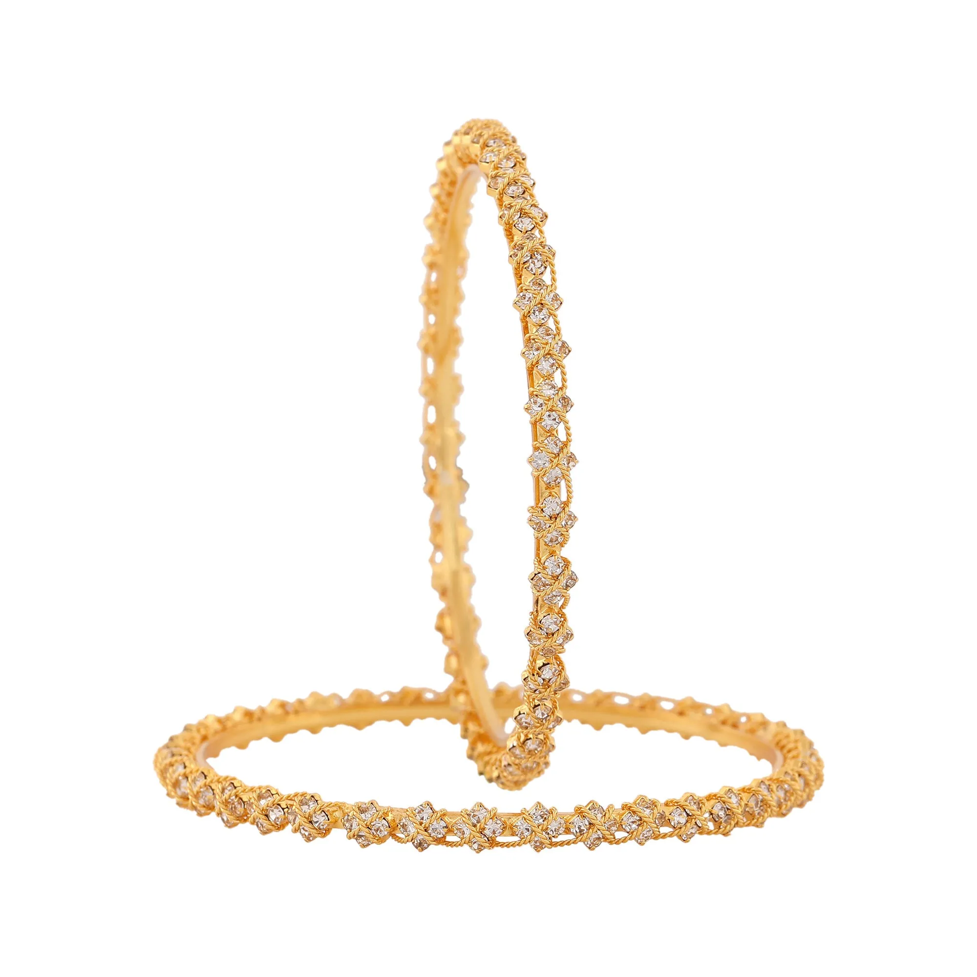 Estele Gold Plated Classic White American Diamond 2:4 Size (Pack of 6) Bangles | Modern & Graceful Jewelry for Women