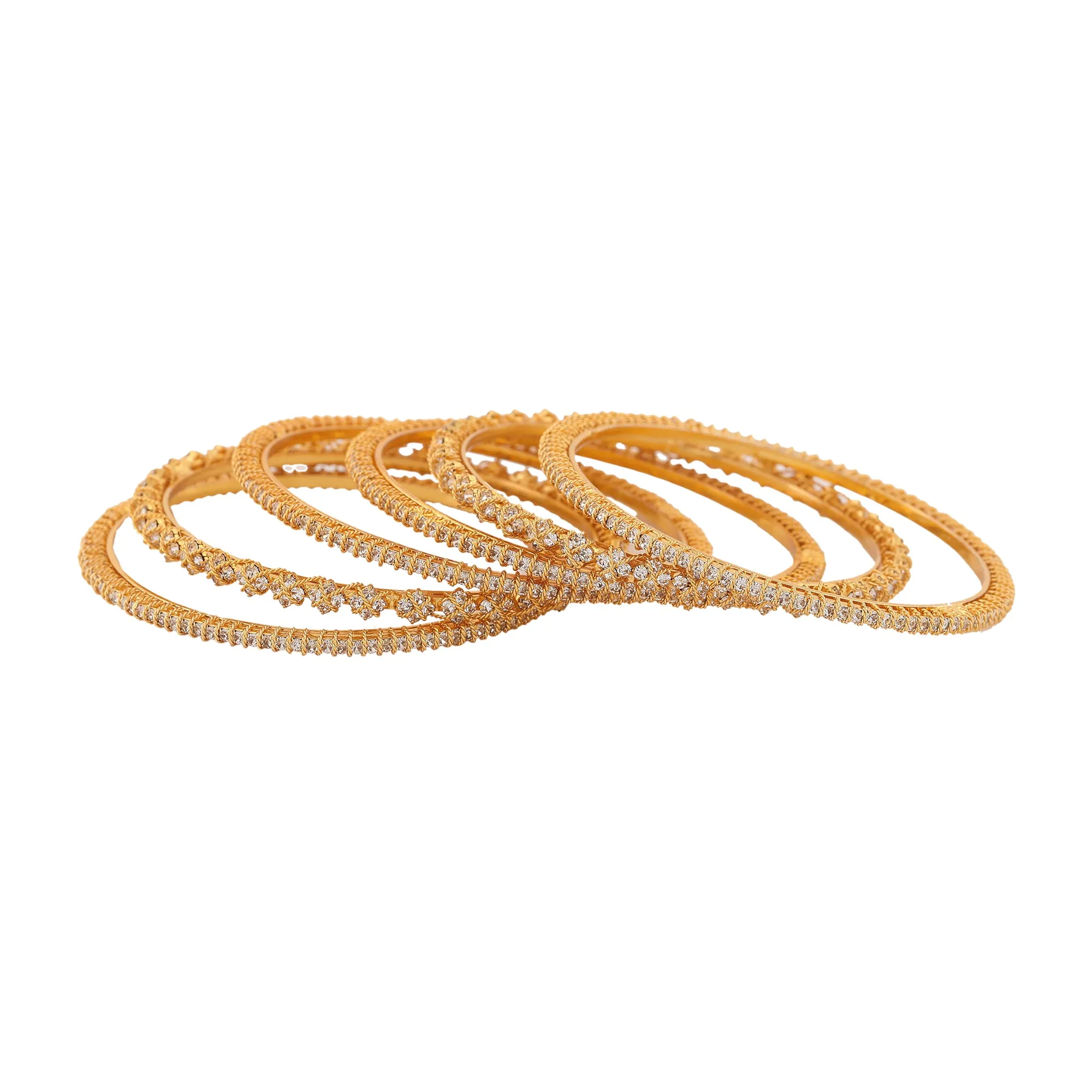 Estele Gold Plated Classic White American Diamond 2:4 Size (Pack of 6) Bangles | Modern & Graceful Jewelry for Women