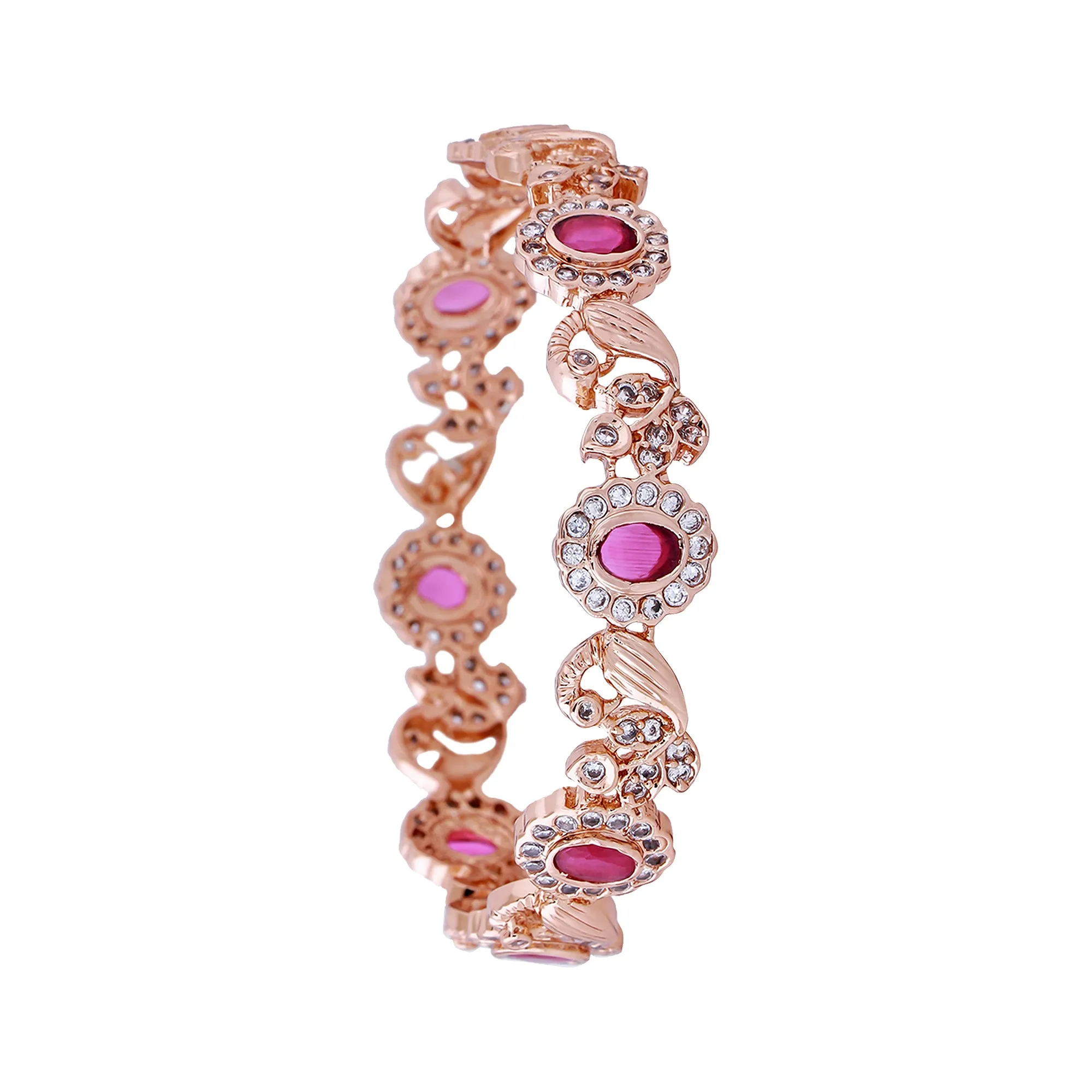 Estele Gold Plated Graceful Peacock Designer 2:6 Size Bangles with Ruby American Diamond|Elegant Traditional Jewelry for Women
