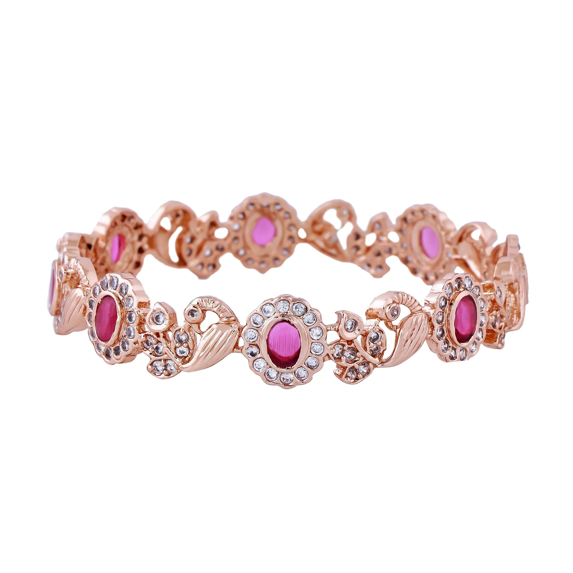 Estele Gold Plated Graceful Peacock Designer 2:6 Size Bangles with Ruby American Diamond|Elegant Traditional Jewelry for Women
