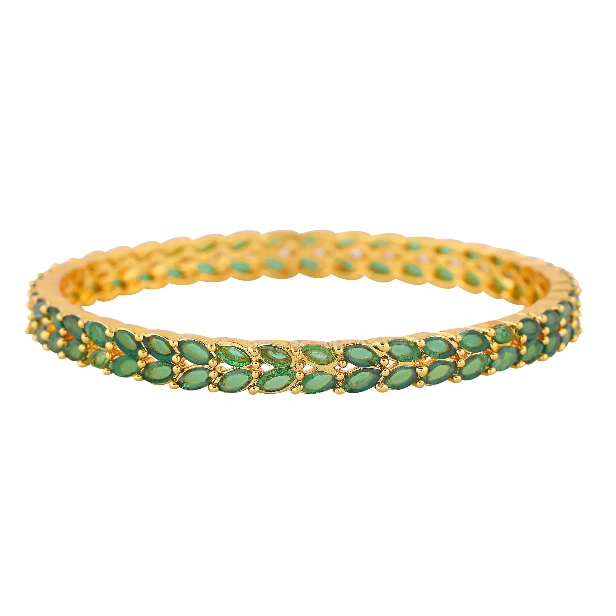 Estele Gold Plated Intricate Leafy Designer 2:6 Size Bangles with Green American Diamonds| Graceful Designer Jewelry for Women
