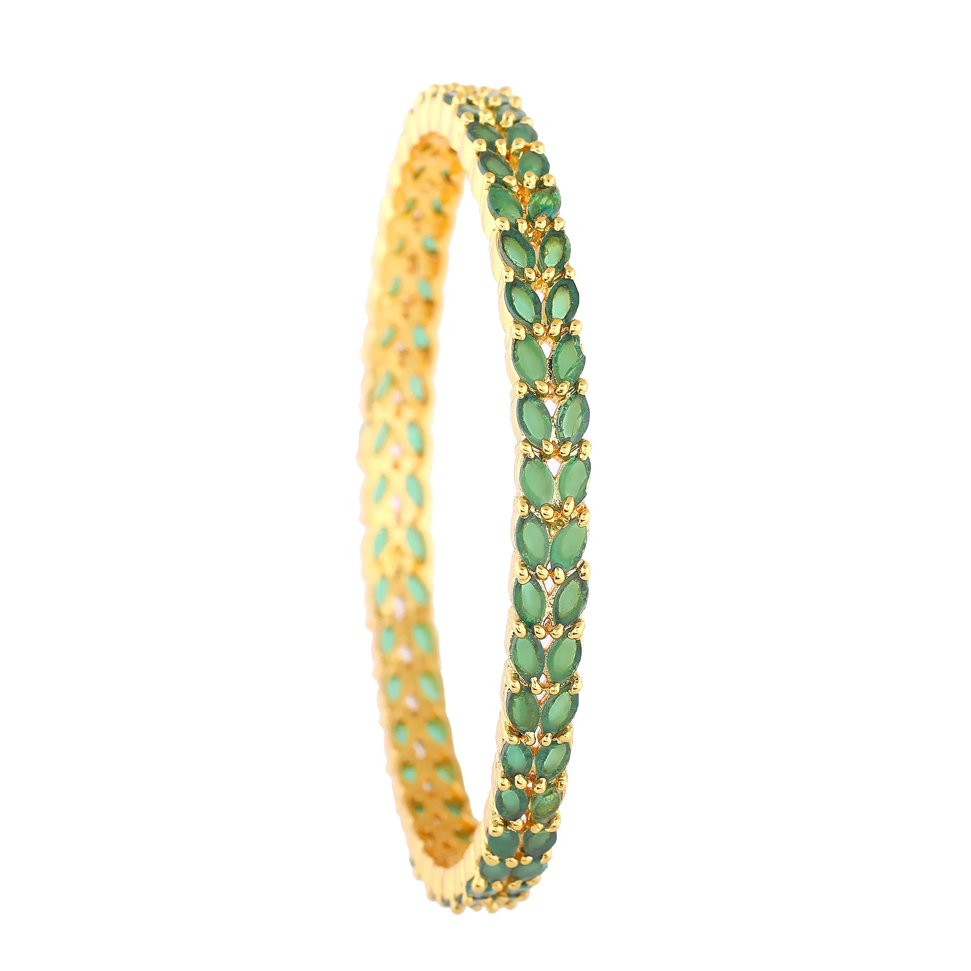 Estele Gold Plated Intricate Leafy Designer 2:6 Size Bangles with Green American Diamonds| Graceful Designer Jewelry for Women