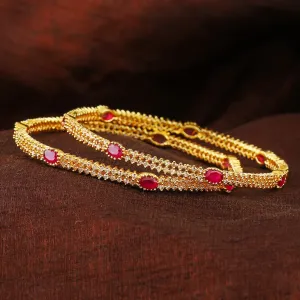 Estele Gold Plated Sparkling Ruby & White American Diamonds 2:6 Size Bangles| Modern & Graceful Jewelry for Women