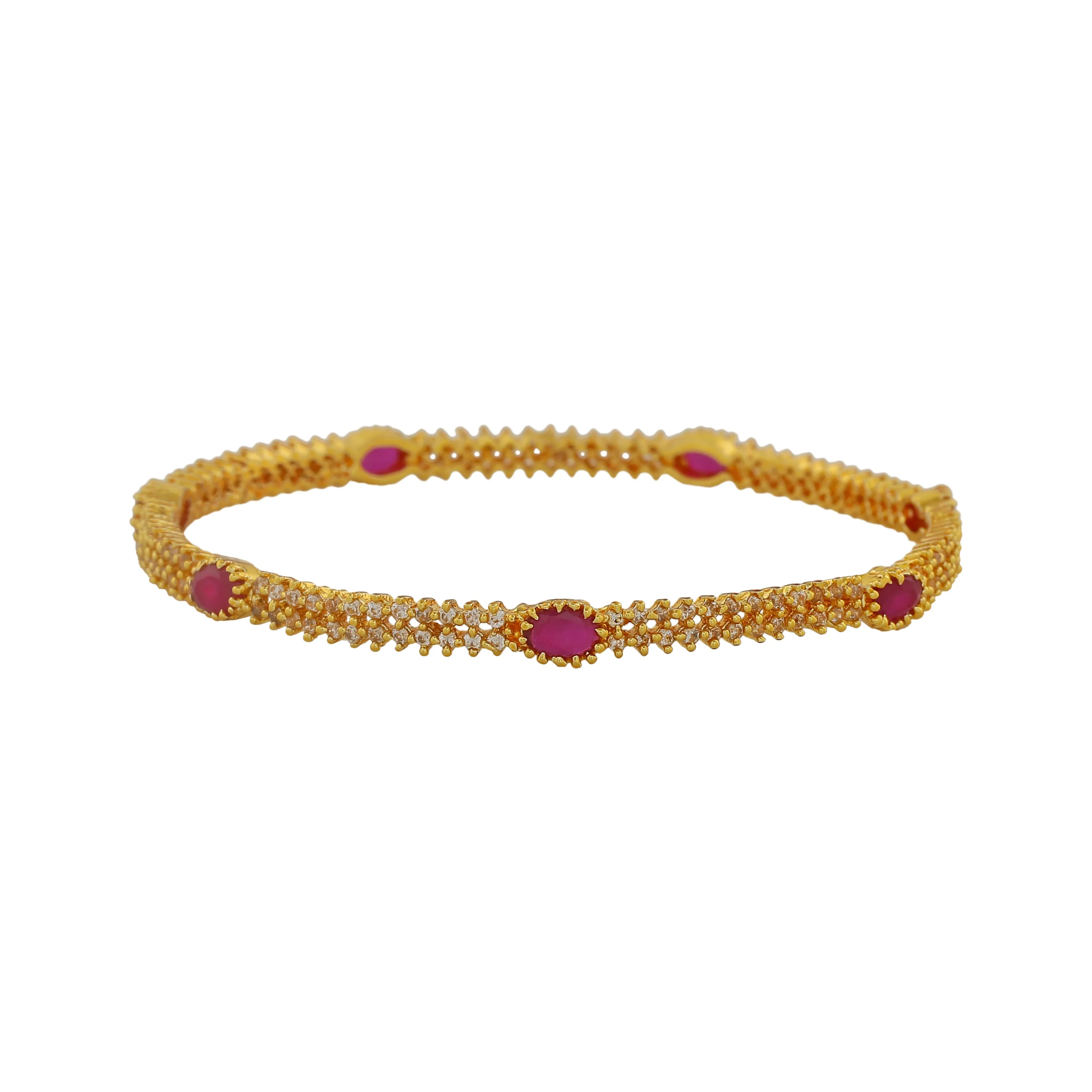 Estele Gold Plated Sparkling Ruby & White American Diamonds 2:6 Size Bangles| Modern & Graceful Jewelry for Women