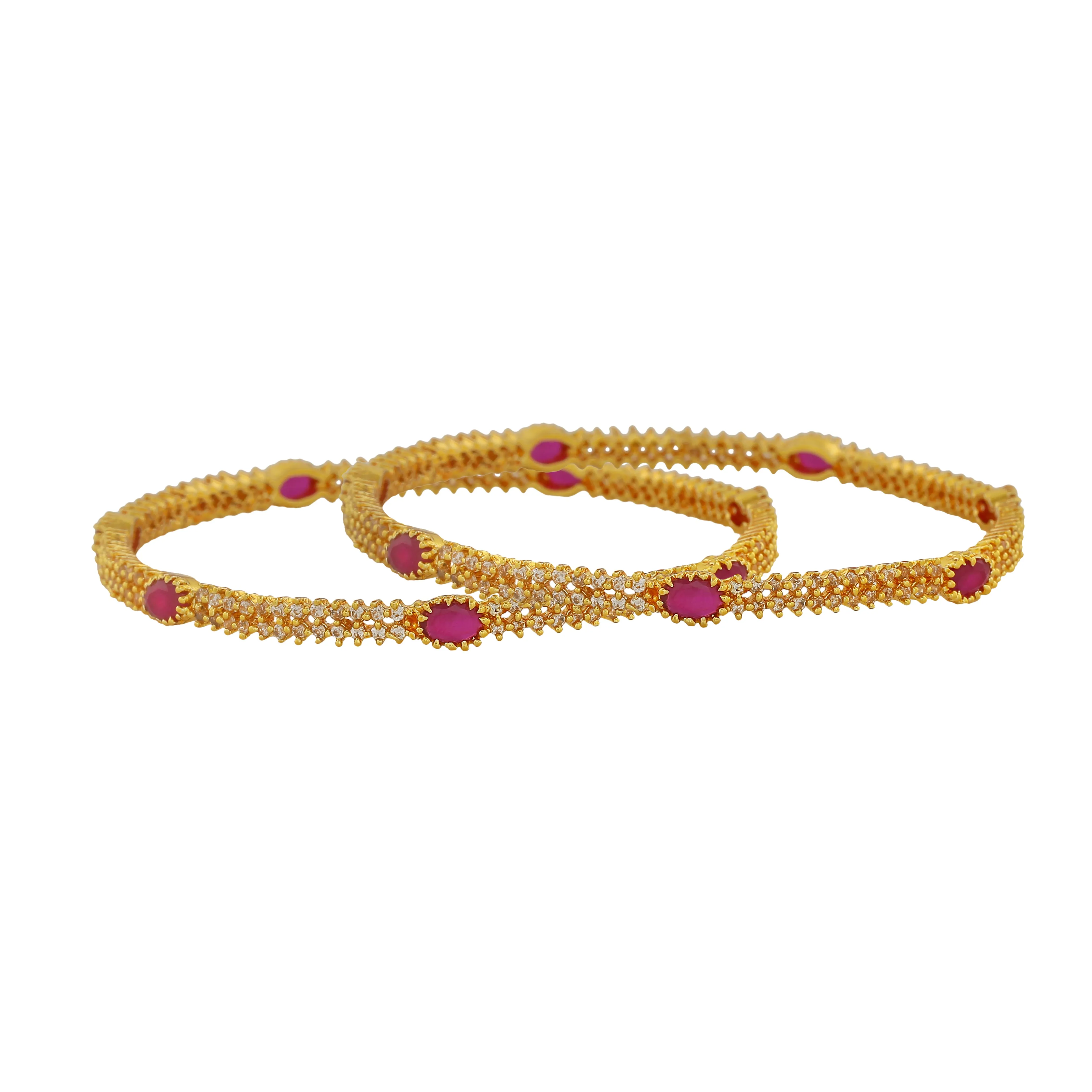 Estele Gold Plated Sparkling Ruby & White American Diamonds 2:6 Size Bangles| Modern & Graceful Jewelry for Women