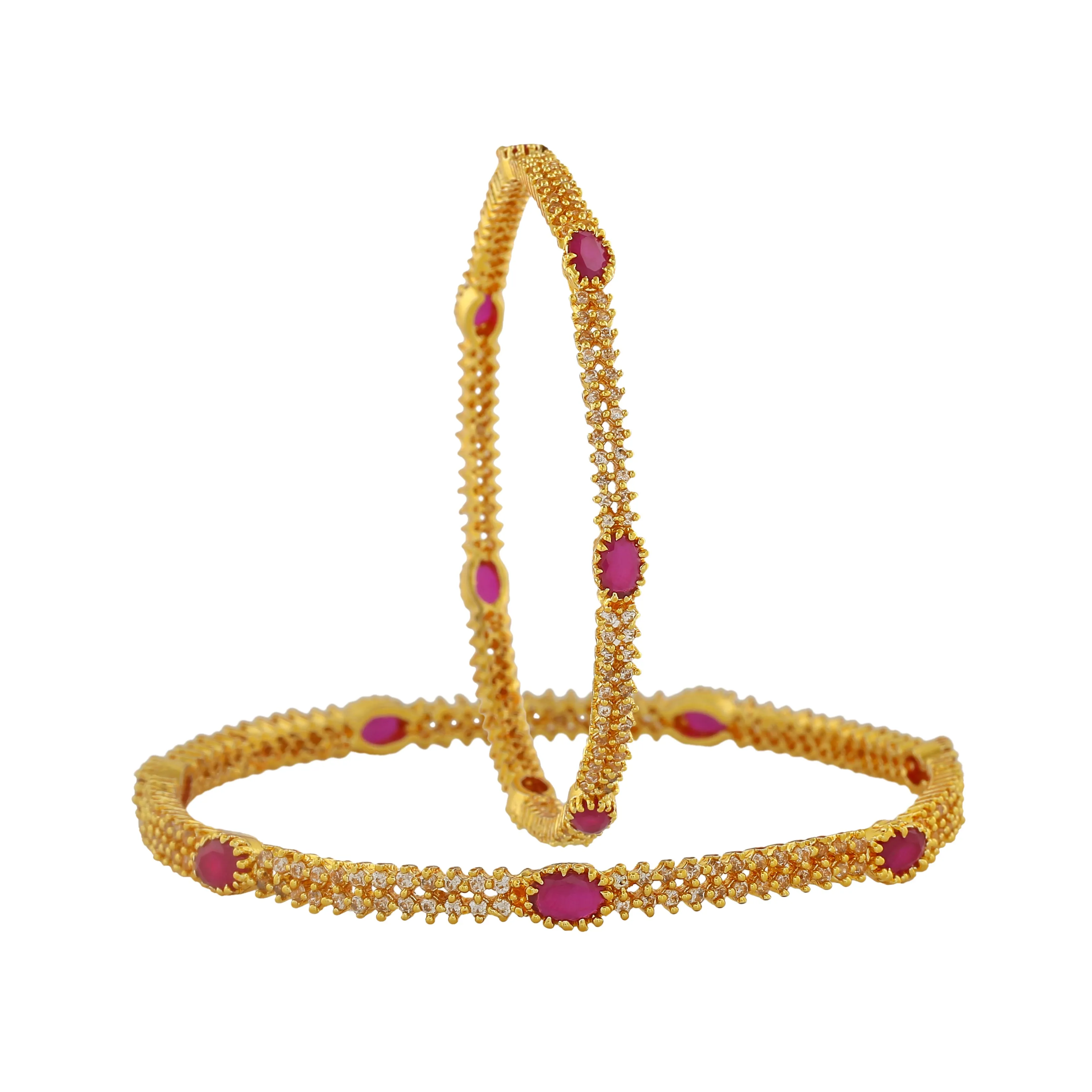 Estele Gold Plated Sparkling Ruby & White American Diamonds 2:6 Size Bangles| Modern & Graceful Jewelry for Women