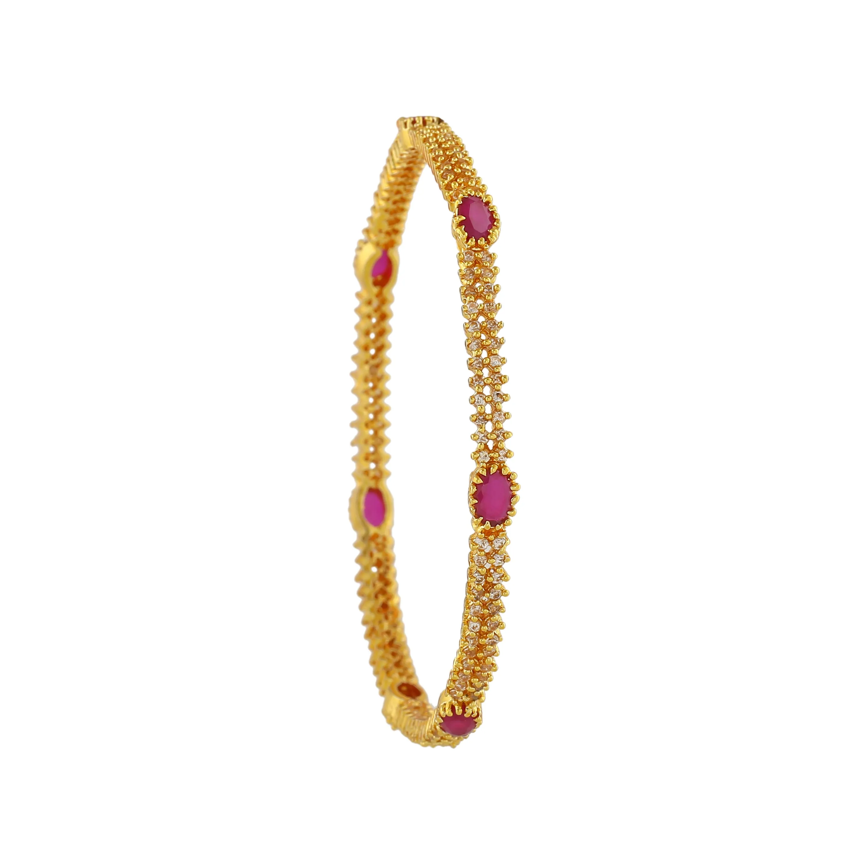 Estele Gold Plated Sparkling Ruby & White American Diamonds 2:6 Size Bangles| Modern & Graceful Jewelry for Women