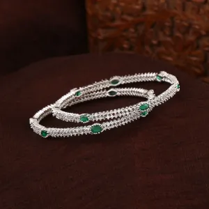 Estele Rhodium Plated Luxurious Green & White American Diamonds 2:6 Size Bangles| Modern & Graceful Jewelry for Women