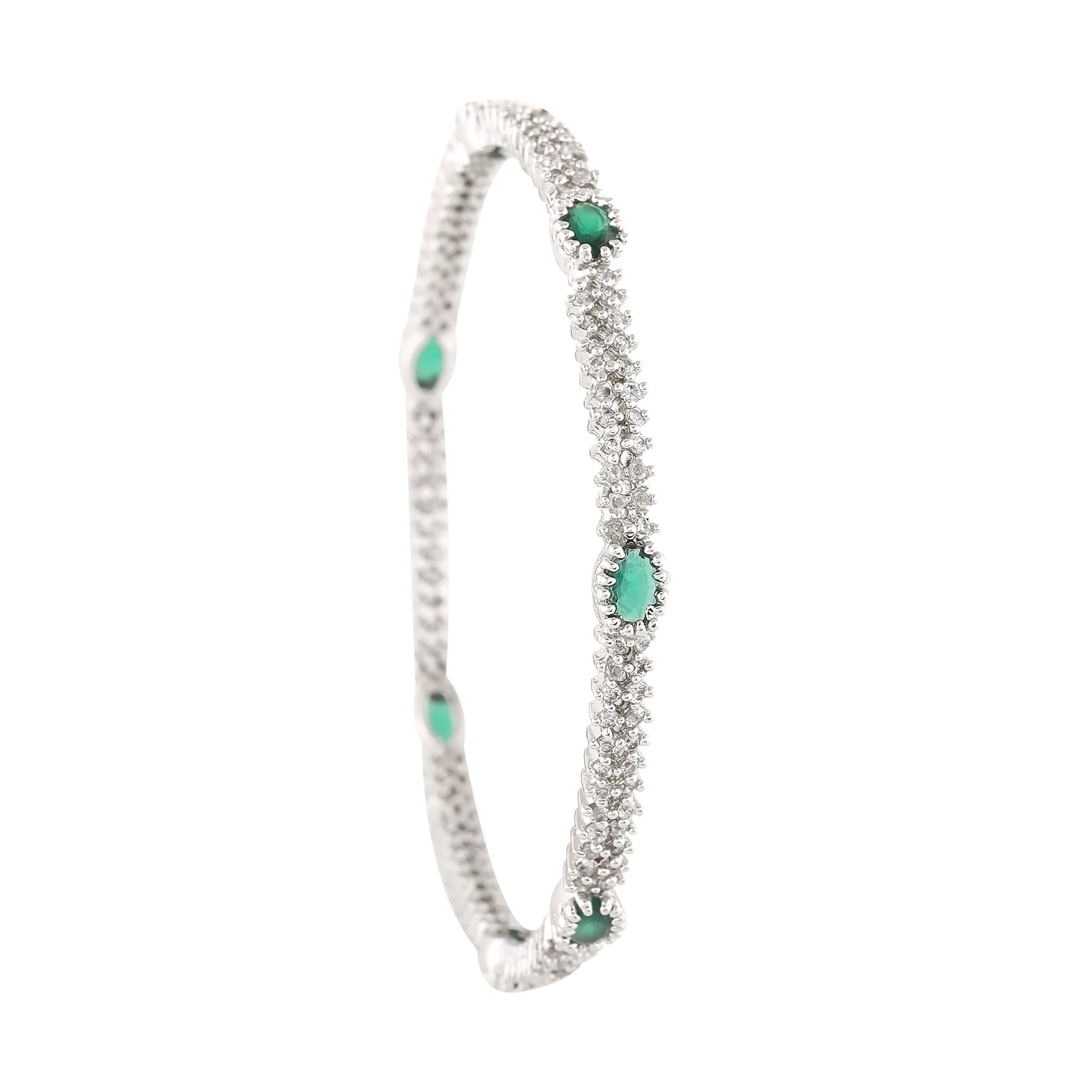 Estele Rhodium Plated Luxurious Green & White American Diamonds 2:6 Size Bangles| Modern & Graceful Jewelry for Women