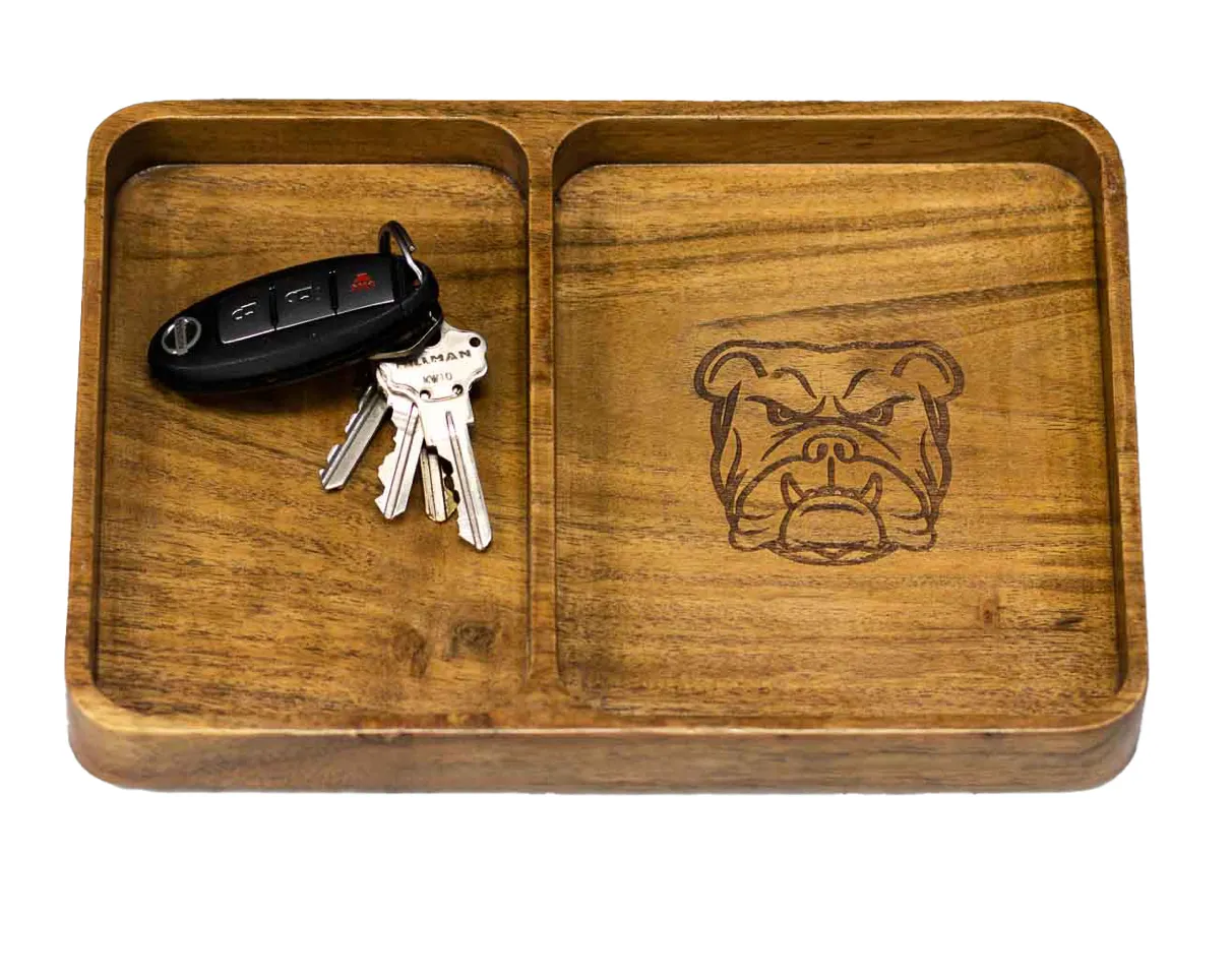 Etched Bulldog Wood Valet Tray