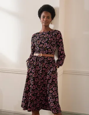 Evelyn Jersey Midi Dress-Azalea, Intricate Paisley
