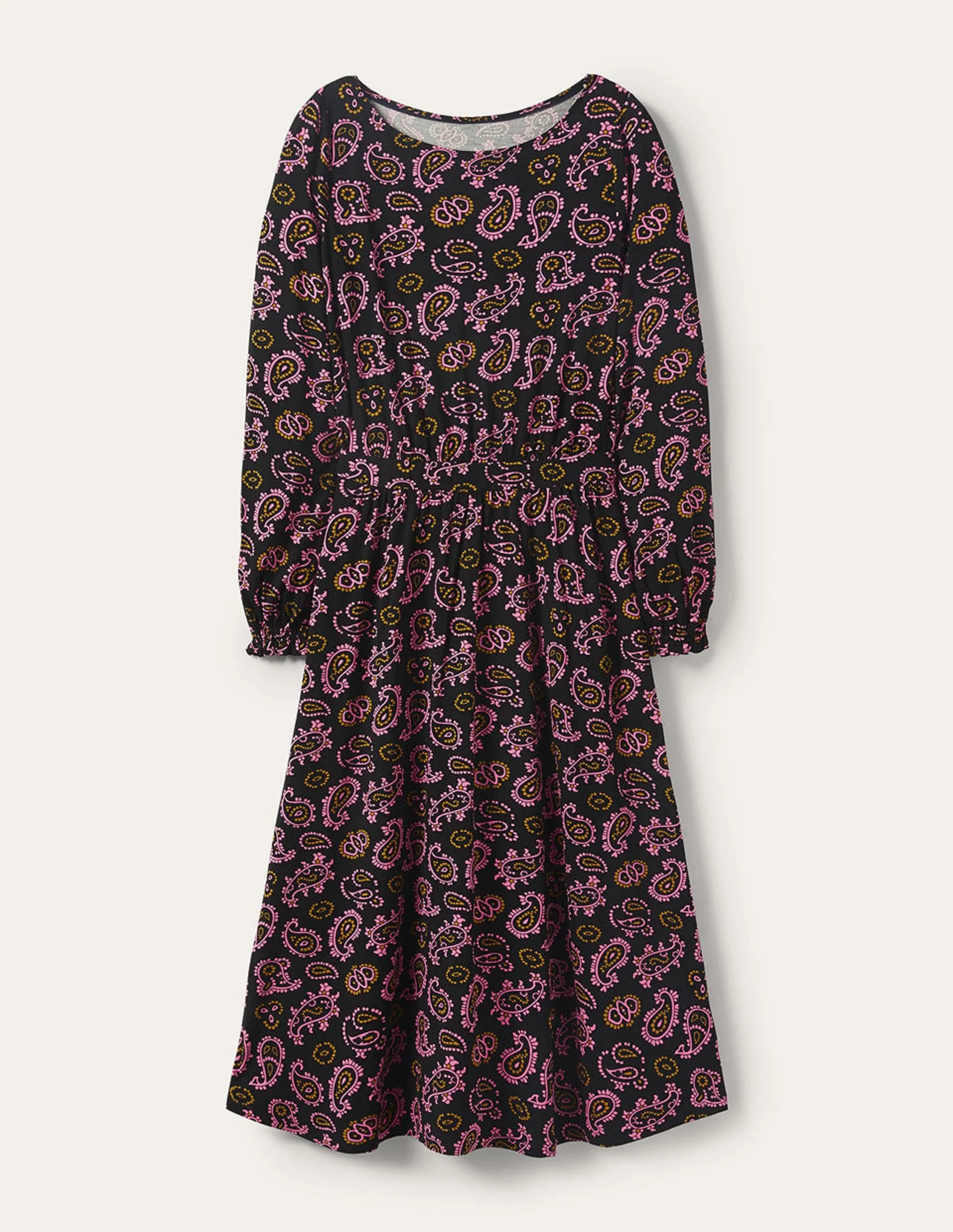 Evelyn Jersey Midi Dress-Azalea, Intricate Paisley