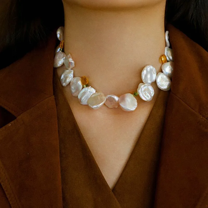 Exaggerated Large Petal Baroque Pearls Necklace