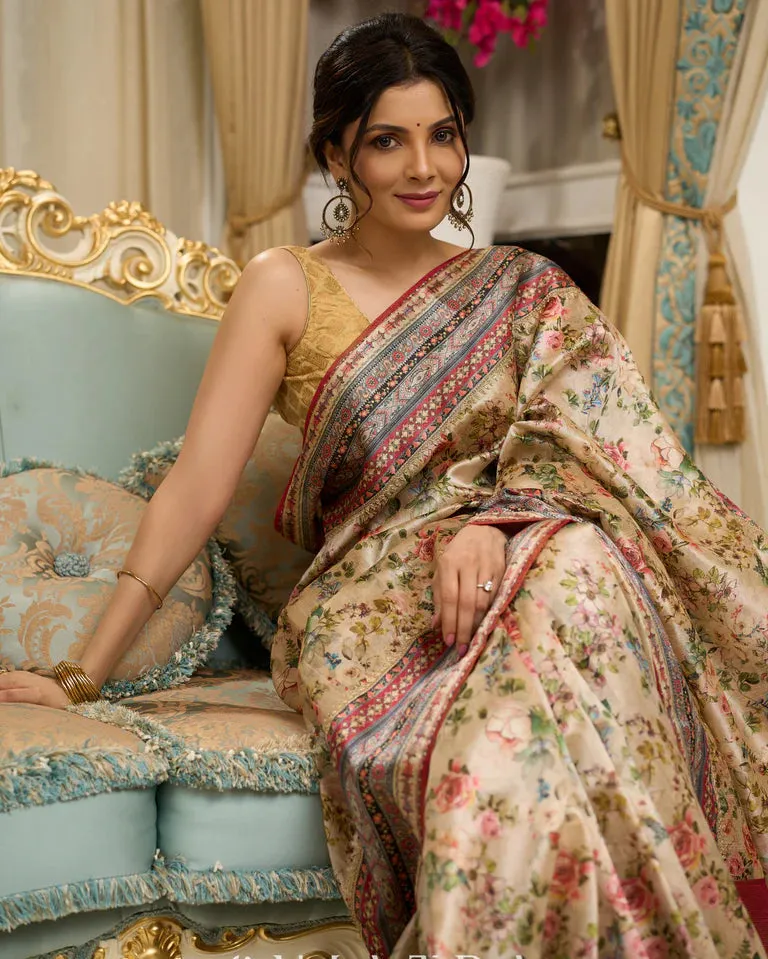 Floral printed saree with intricate border
