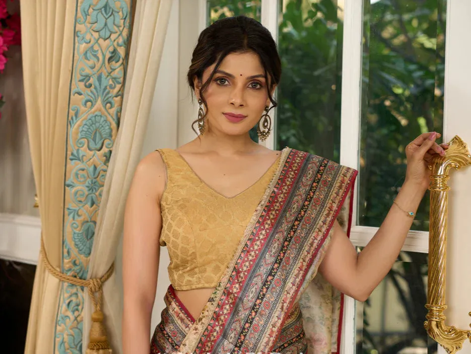 Floral printed saree with intricate border