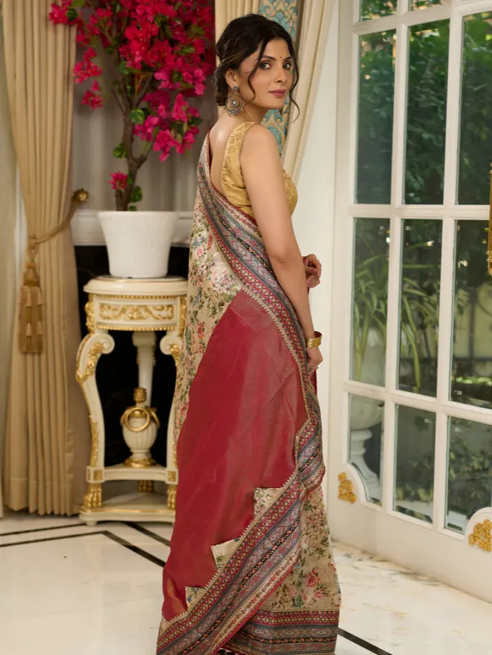 Floral printed saree with intricate border