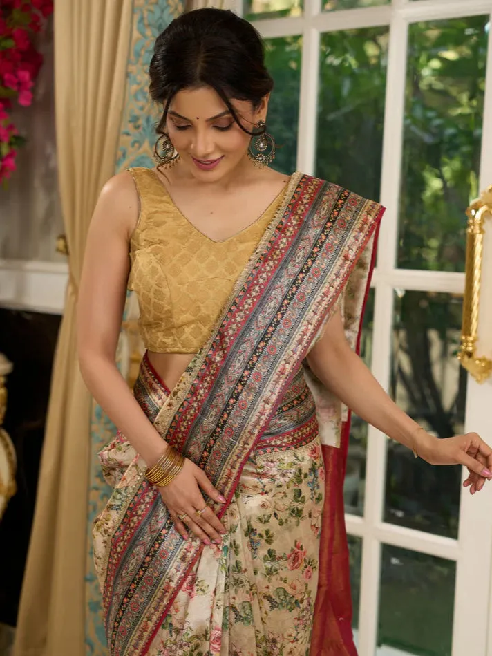 Floral printed saree with intricate border