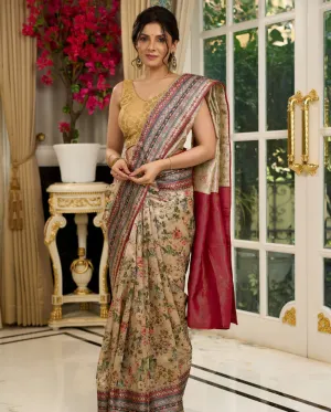 Floral printed saree with intricate border