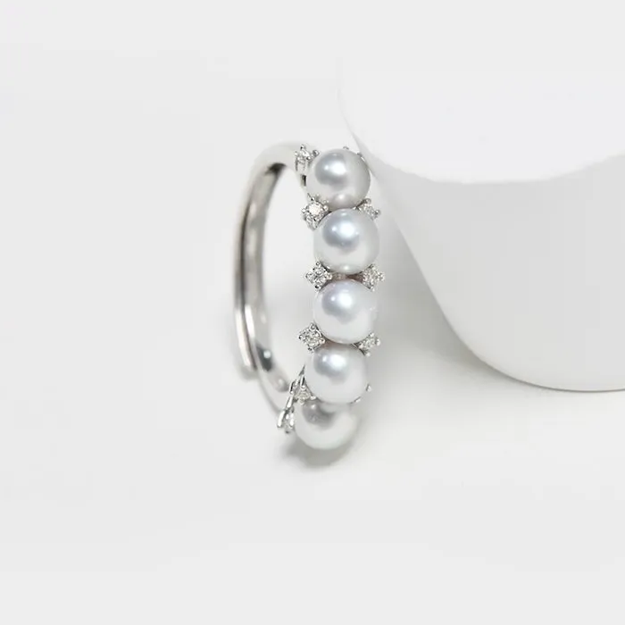 Freshwater Pearl Flower Crown Rings-Adjustable