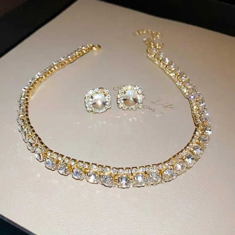 FYUAN Green Crystal Necklace and Earrings Set